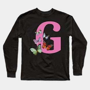 Letter pink G with colorful butterflies Long Sleeve T-Shirt